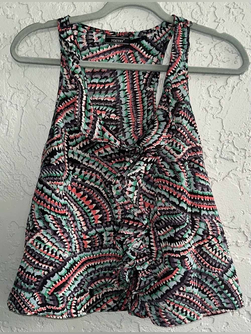 Poetry Geometric Ruffle Tank Top - Black, Pink, Mint, White